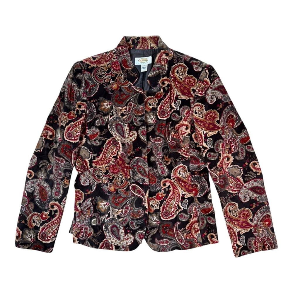 VTG Talbots 1-Button Blazer Jacket Velvet Silk Blend Floral Paisley 8P